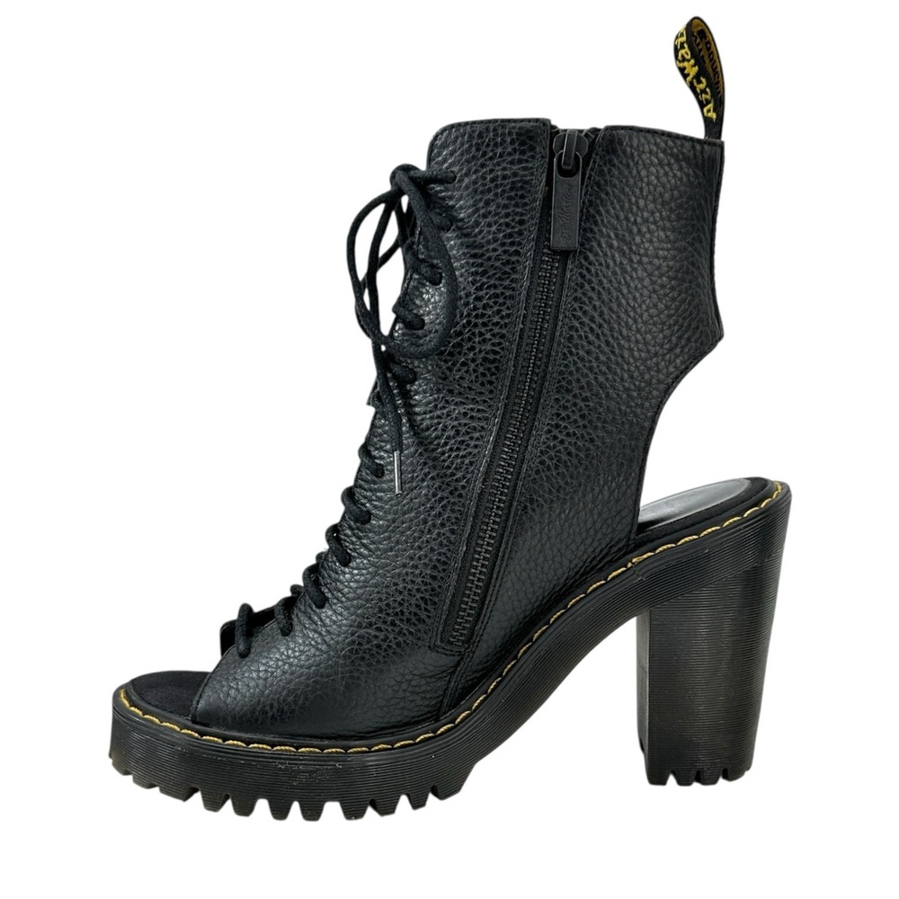 Dr. Martens Carmelita Black Open Heel Peep Toe Lace Up Platform Leather Boots - Picture 6 of 11